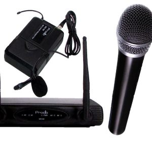 Sistema Inalámbrico UHF con microfonos de mano y lavalier Prodb